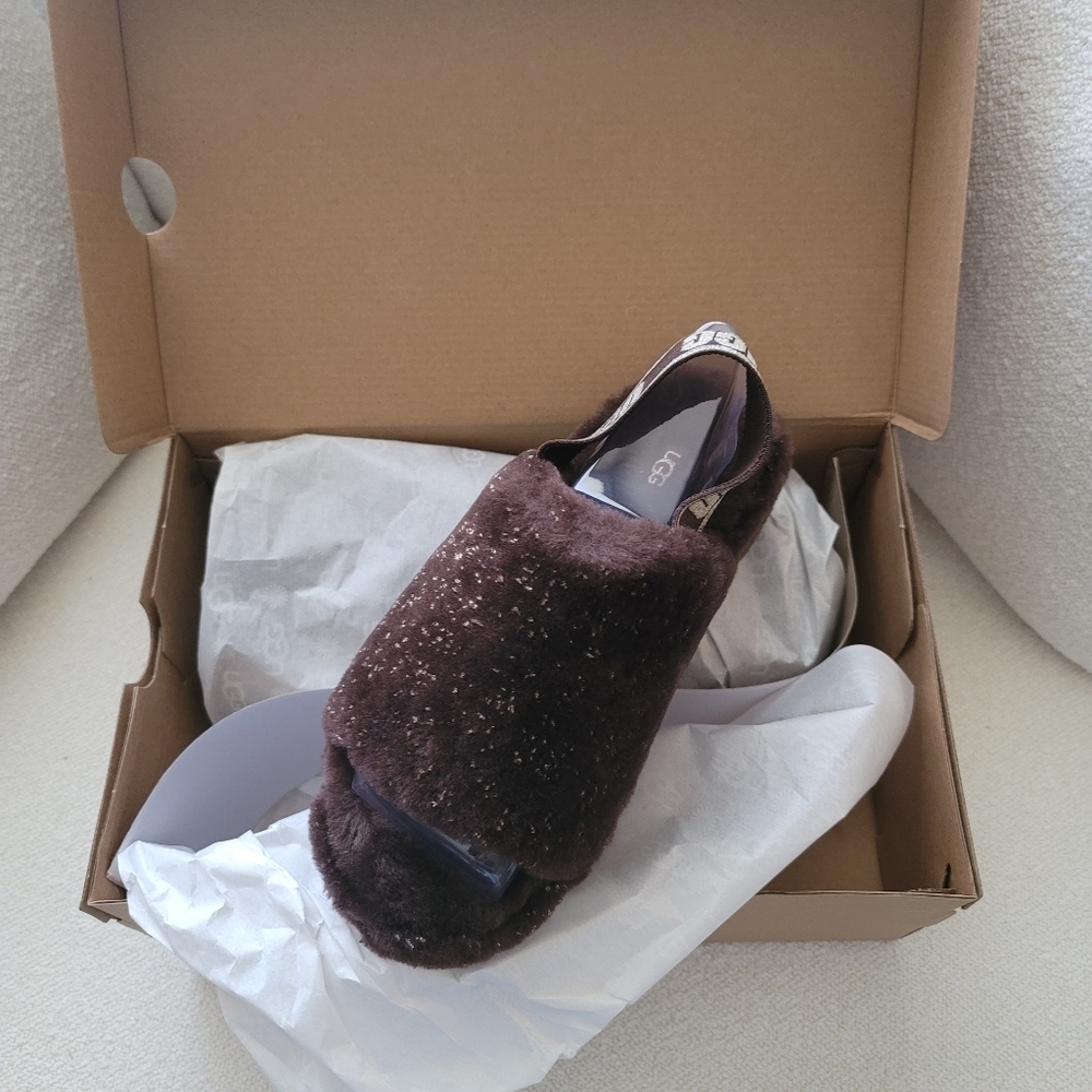 UGG Women's Fluff Yeah Sparkle, Burnt Cedar,‎ Size 7 -New in Box - Picture 11 of 16